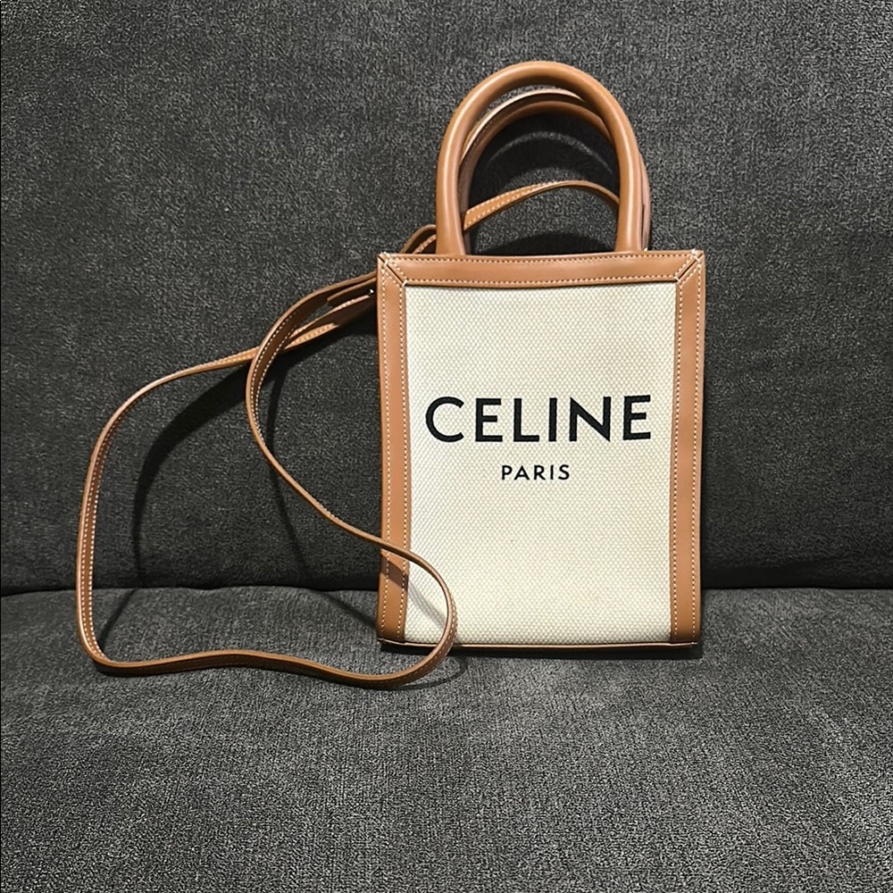 Celine Tan and Cream Mini Book Tote   Crossbody Bag